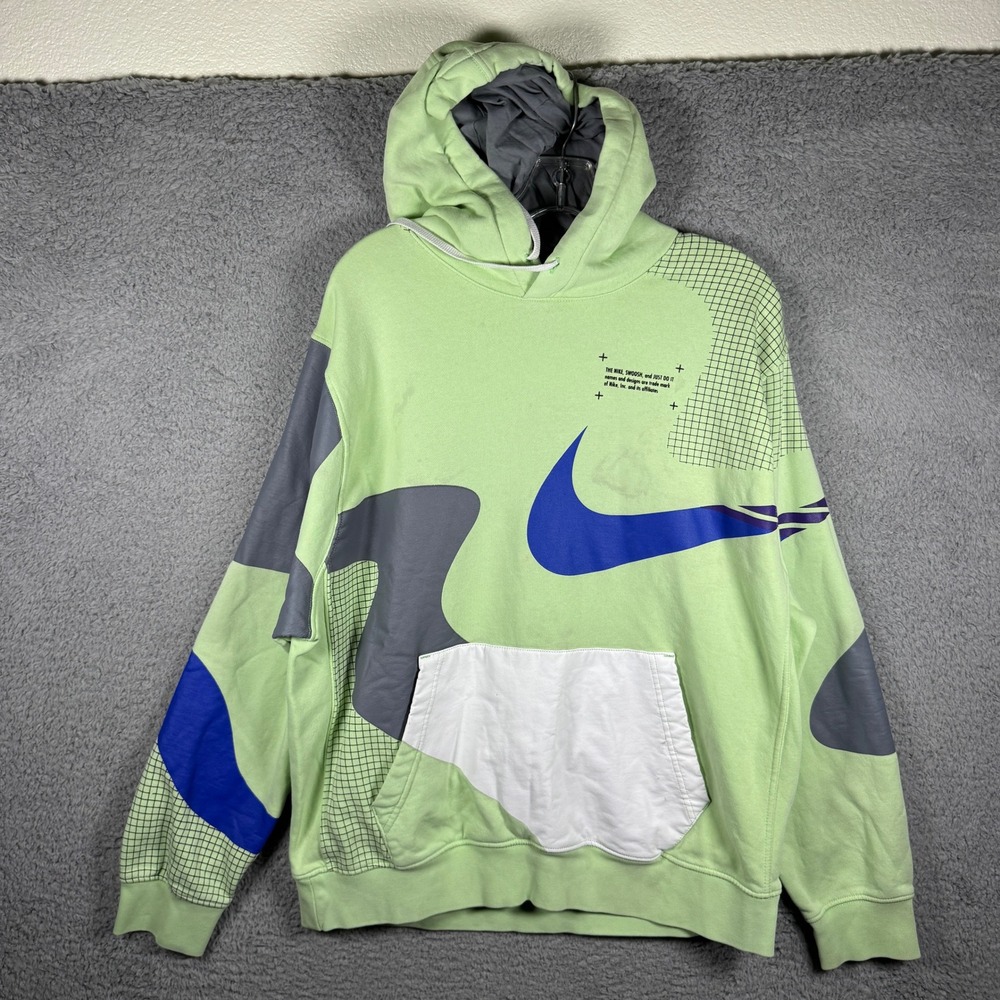 Nike Mens Sportswear Abstract Graphic Hoodie Lime Green Blue Large CU4021-304
